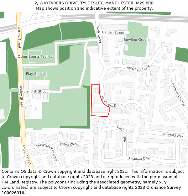 2, WAYFARERS DRIVE, TYLDESLEY, MANCHESTER, M29 8RP: Location map and indicative extent of plot