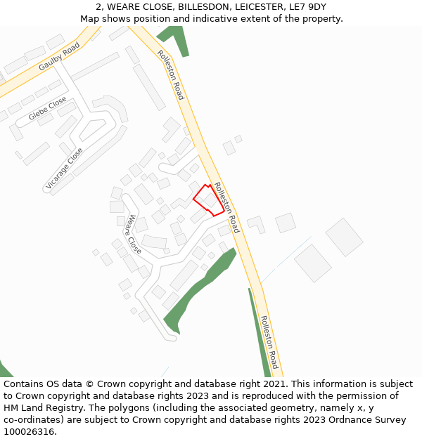 2, WEARE CLOSE, BILLESDON, LEICESTER, LE7 9DY: Location map and indicative extent of plot