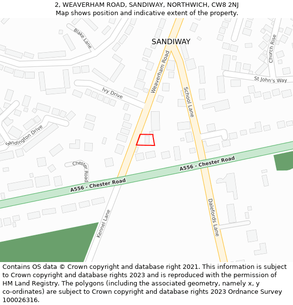 2, WEAVERHAM ROAD, SANDIWAY, NORTHWICH, CW8 2NJ: Location map and indicative extent of plot