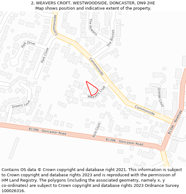 2, WEAVERS CROFT, WESTWOODSIDE, DONCASTER, DN9 2HE: Location map and indicative extent of plot