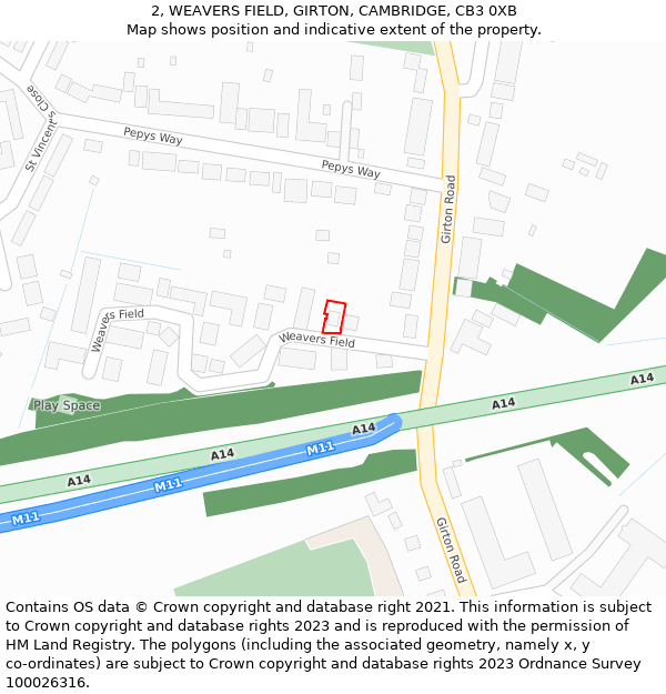 2, WEAVERS FIELD, GIRTON, CAMBRIDGE, CB3 0XB: Location map and indicative extent of plot