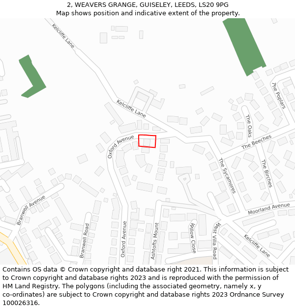 2, WEAVERS GRANGE, GUISELEY, LEEDS, LS20 9PG: Location map and indicative extent of plot