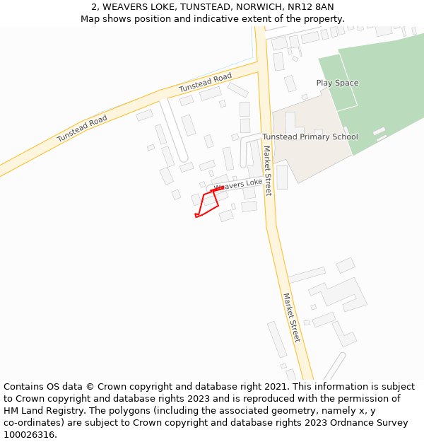 2, WEAVERS LOKE, TUNSTEAD, NORWICH, NR12 8AN: Location map and indicative extent of plot