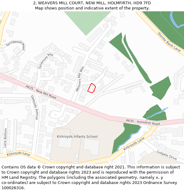 2, WEAVERS MILL COURT, NEW MILL, HOLMFIRTH, HD9 7FD: Location map and indicative extent of plot