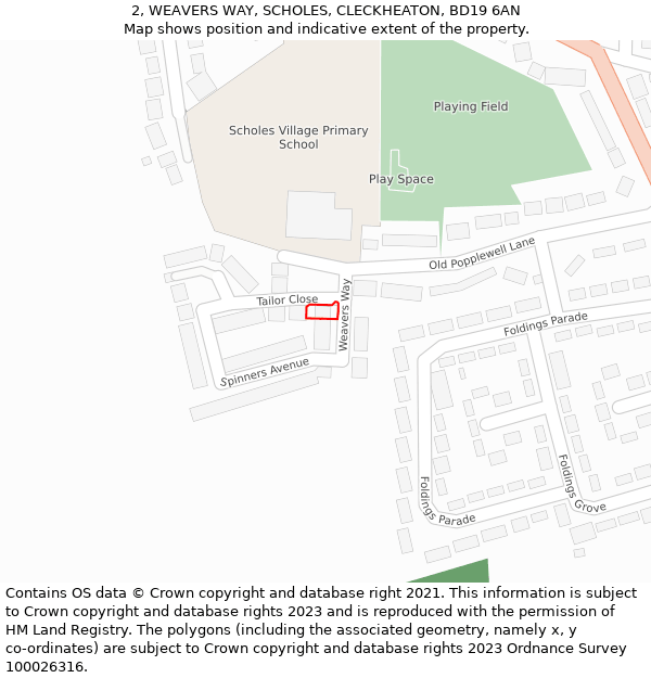 2, WEAVERS WAY, SCHOLES, CLECKHEATON, BD19 6AN: Location map and indicative extent of plot