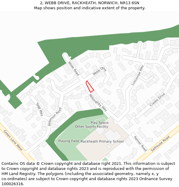 2, WEBB DRIVE, RACKHEATH, NORWICH, NR13 6SN: Location map and indicative extent of plot