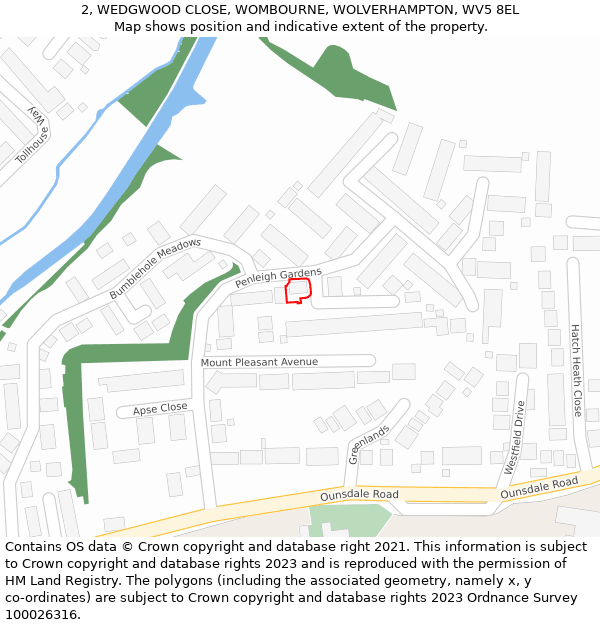 2, WEDGWOOD CLOSE, WOMBOURNE, WOLVERHAMPTON, WV5 8EL: Location map and indicative extent of plot