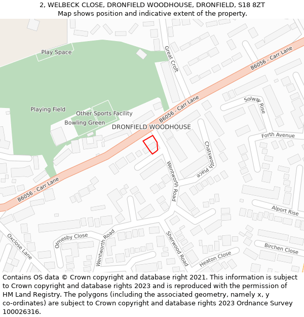 2, WELBECK CLOSE, DRONFIELD WOODHOUSE, DRONFIELD, S18 8ZT: Location map and indicative extent of plot