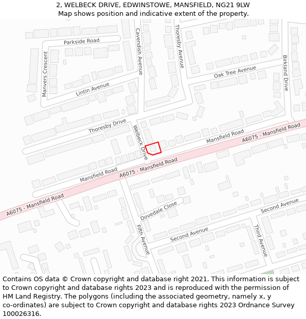 2, WELBECK DRIVE, EDWINSTOWE, MANSFIELD, NG21 9LW: Location map and indicative extent of plot