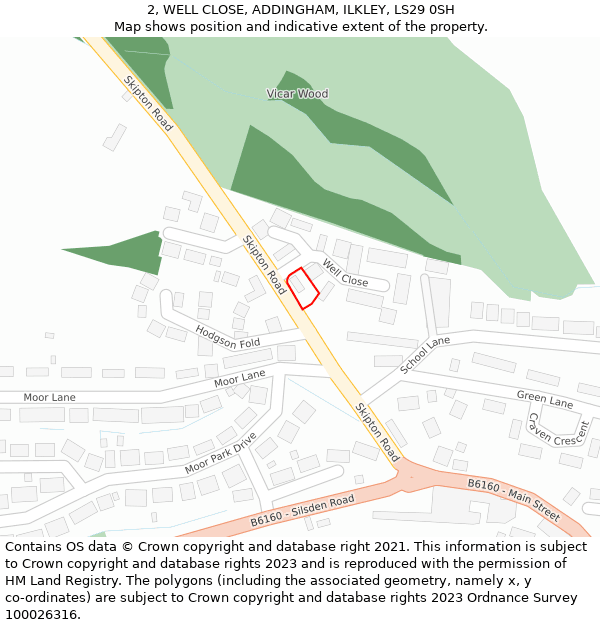 2, WELL CLOSE, ADDINGHAM, ILKLEY, LS29 0SH: Location map and indicative extent of plot