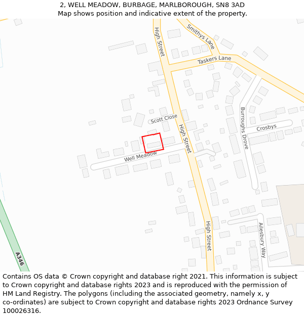 2, WELL MEADOW, BURBAGE, MARLBOROUGH, SN8 3AD: Location map and indicative extent of plot