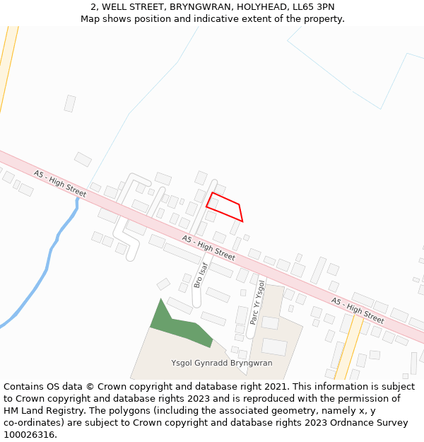 2, WELL STREET, BRYNGWRAN, HOLYHEAD, LL65 3PN: Location map and indicative extent of plot