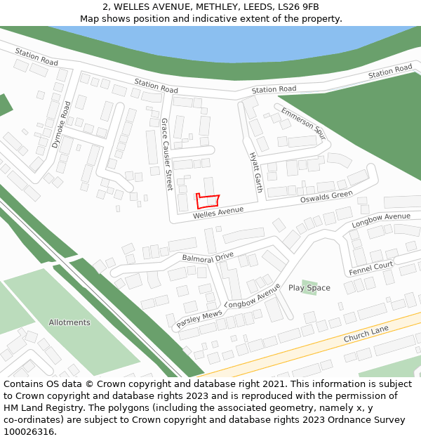 2, WELLES AVENUE, METHLEY, LEEDS, LS26 9FB: Location map and indicative extent of plot