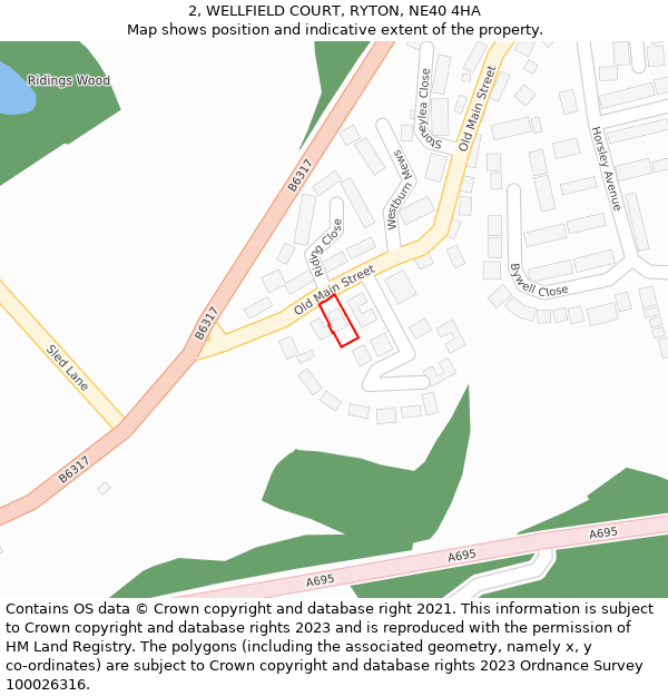 2, WELLFIELD COURT, RYTON, NE40 4HA: Location map and indicative extent of plot