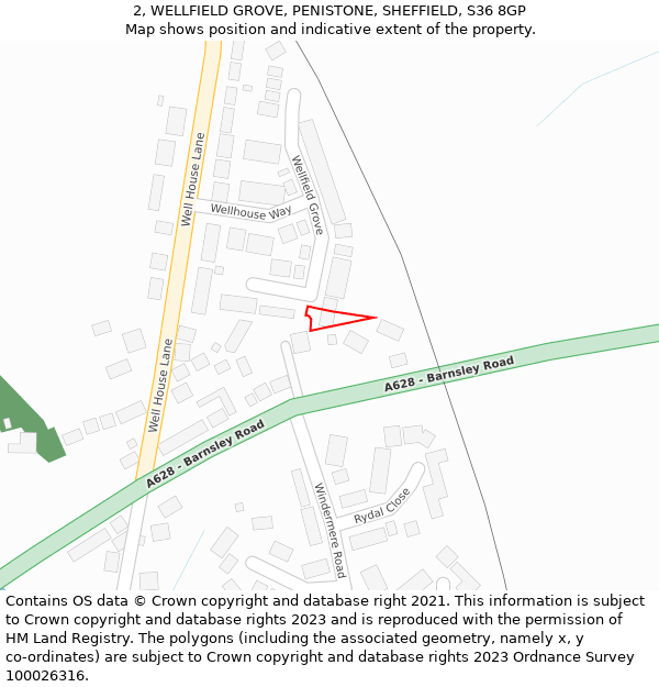 2, WELLFIELD GROVE, PENISTONE, SHEFFIELD, S36 8GP: Location map and indicative extent of plot
