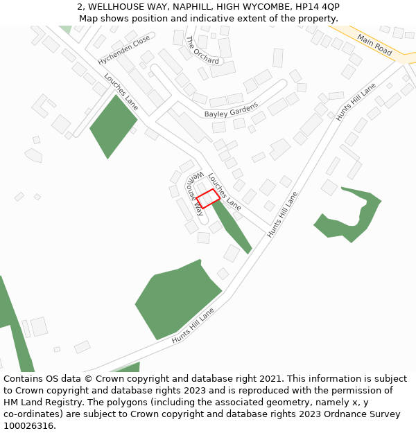 2, WELLHOUSE WAY, NAPHILL, HIGH WYCOMBE, HP14 4QP: Location map and indicative extent of plot