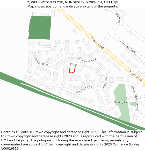 2, WELLINGTON CLOSE, MUNDESLEY, NORWICH, NR11 8JF: Location map and indicative extent of plot