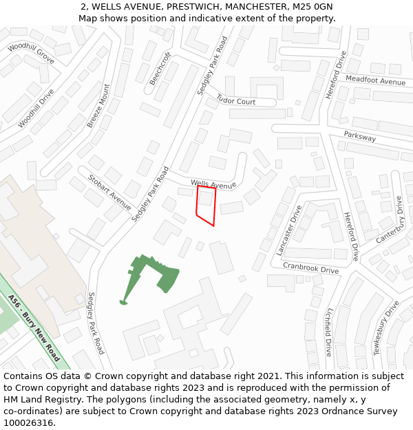 2, WELLS AVENUE, PRESTWICH, MANCHESTER, M25 0GN: Location map and indicative extent of plot