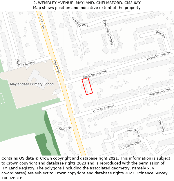 2, WEMBLEY AVENUE, MAYLAND, CHELMSFORD, CM3 6AY: Location map and indicative extent of plot