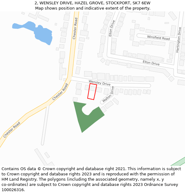 2, WENSLEY DRIVE, HAZEL GROVE, STOCKPORT, SK7 6EW: Location map and indicative extent of plot