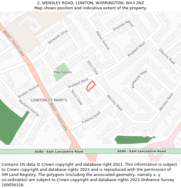 2, WENSLEY ROAD, LOWTON, WARRINGTON, WA3 2NZ: Location map and indicative extent of plot