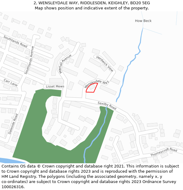 2, WENSLEYDALE WAY, RIDDLESDEN, KEIGHLEY, BD20 5EG: Location map and indicative extent of plot