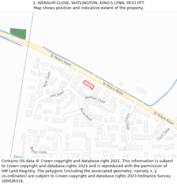 2, WENSUM CLOSE, WATLINGTON, KING'S LYNN, PE33 0TT: Location map and indicative extent of plot