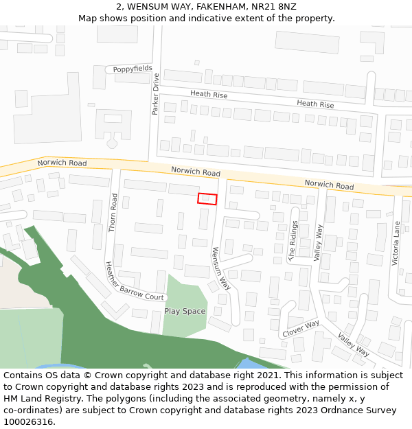 2, WENSUM WAY, FAKENHAM, NR21 8NZ: Location map and indicative extent of plot