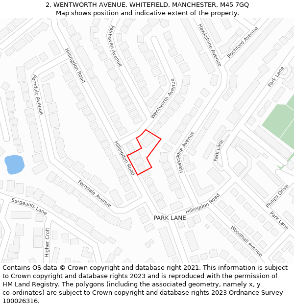 2, WENTWORTH AVENUE, WHITEFIELD, MANCHESTER, M45 7GQ: Location map and indicative extent of plot