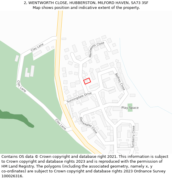 2, WENTWORTH CLOSE, HUBBERSTON, MILFORD HAVEN, SA73 3SF: Location map and indicative extent of plot
