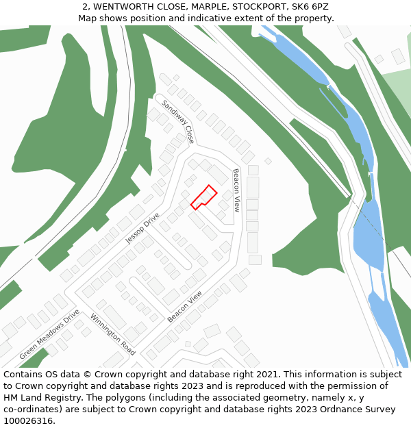 2, WENTWORTH CLOSE, MARPLE, STOCKPORT, SK6 6PZ: Location map and indicative extent of plot