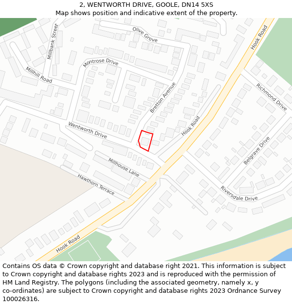 2, WENTWORTH DRIVE, GOOLE, DN14 5XS: Location map and indicative extent of plot