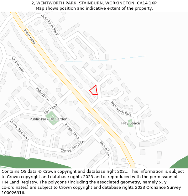 2, WENTWORTH PARK, STAINBURN, WORKINGTON, CA14 1XP: Location map and indicative extent of plot