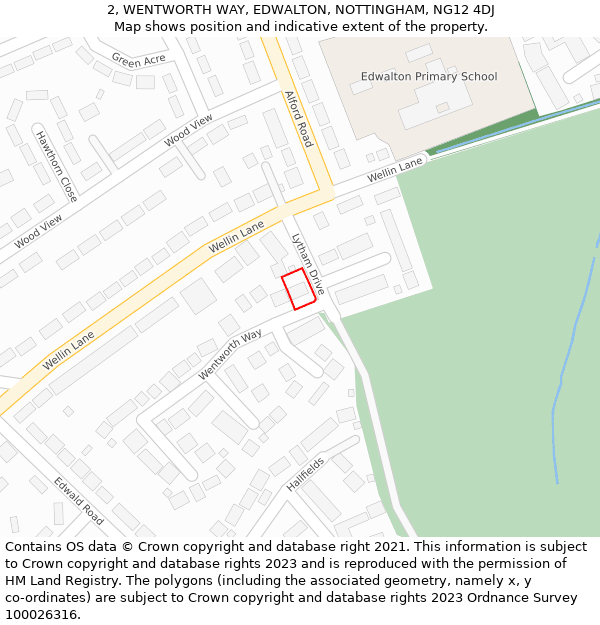 2, WENTWORTH WAY, EDWALTON, NOTTINGHAM, NG12 4DJ: Location map and indicative extent of plot