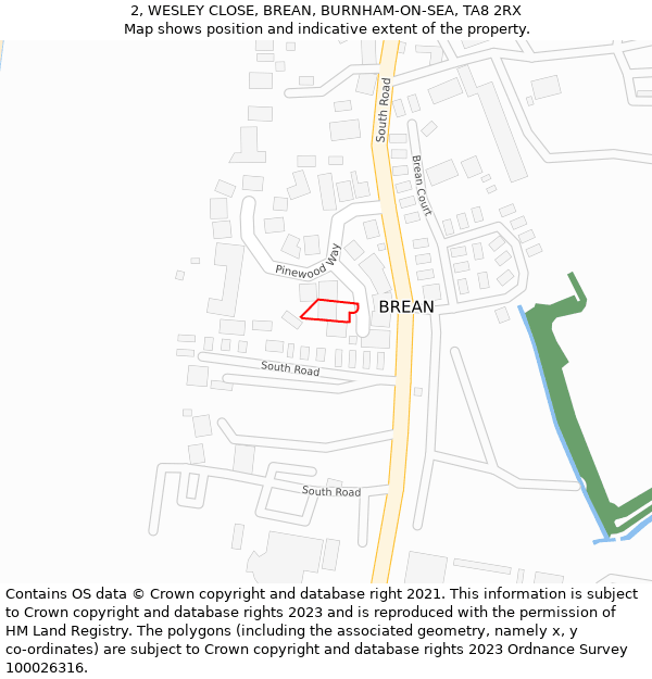 2, WESLEY CLOSE, BREAN, BURNHAM-ON-SEA, TA8 2RX: Location map and indicative extent of plot