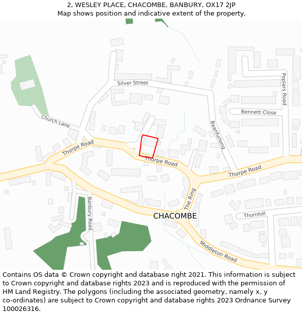 2, WESLEY PLACE, CHACOMBE, BANBURY, OX17 2JP: Location map and indicative extent of plot