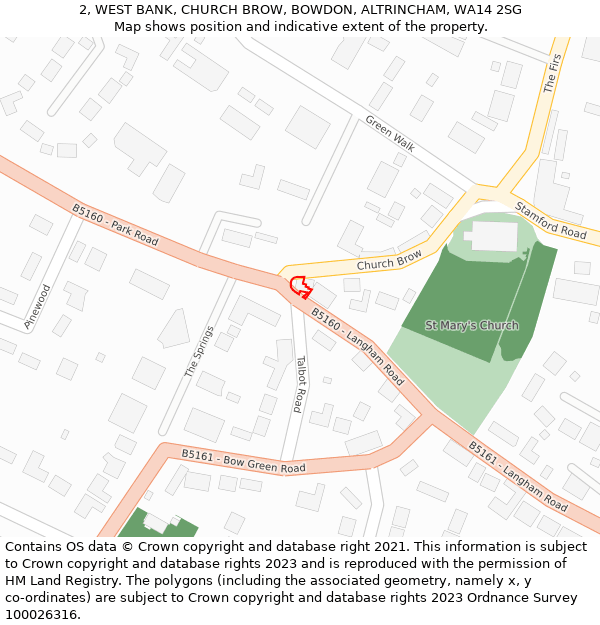2, WEST BANK, CHURCH BROW, BOWDON, ALTRINCHAM, WA14 2SG: Location map and indicative extent of plot