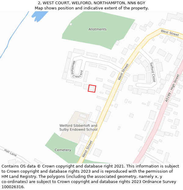 2, WEST COURT, WELFORD, NORTHAMPTON, NN6 6GY: Location map and indicative extent of plot