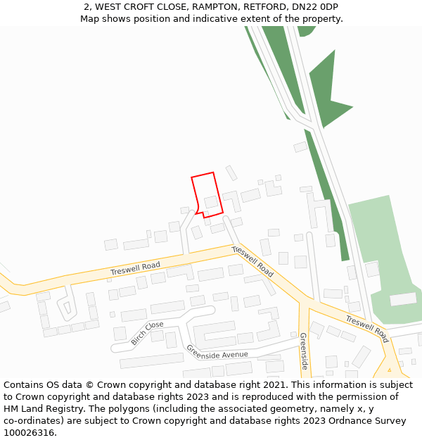 2, WEST CROFT CLOSE, RAMPTON, RETFORD, DN22 0DP: Location map and indicative extent of plot