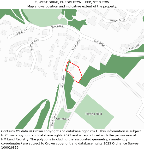 2, WEST DRIVE, CHEDDLETON, LEEK, ST13 7DW: Location map and indicative extent of plot