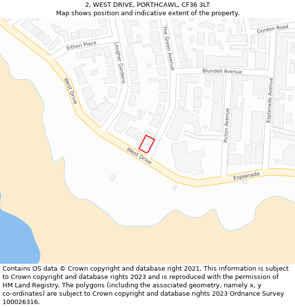 2, WEST DRIVE, PORTHCAWL, CF36 3LT: Location map and indicative extent of plot