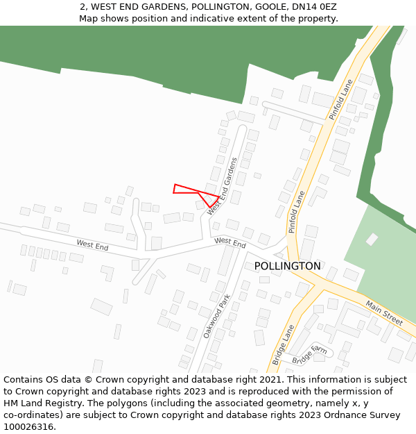 2, WEST END GARDENS, POLLINGTON, GOOLE, DN14 0EZ: Location map and indicative extent of plot