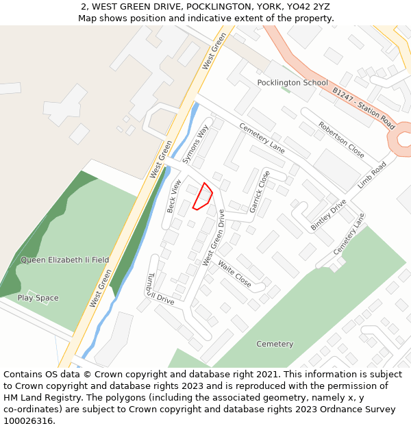 2, WEST GREEN DRIVE, POCKLINGTON, YORK, YO42 2YZ: Location map and indicative extent of plot