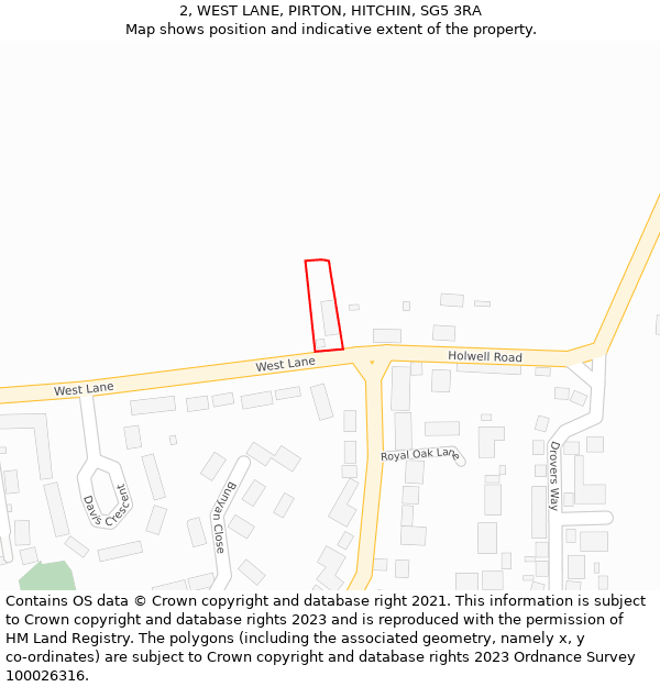 2, WEST LANE, PIRTON, HITCHIN, SG5 3RA: Location map and indicative extent of plot