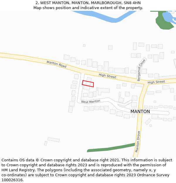 2, WEST MANTON, MANTON, MARLBOROUGH, SN8 4HN: Location map and indicative extent of plot