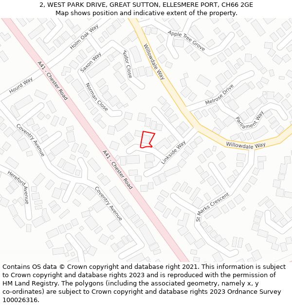 2, WEST PARK DRIVE, GREAT SUTTON, ELLESMERE PORT, CH66 2GE: Location map and indicative extent of plot