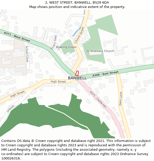 2, WEST STREET, BANWELL, BS29 6DA: Location map and indicative extent of plot
