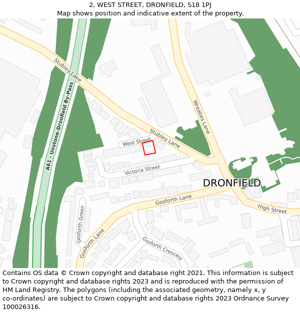 2, WEST STREET, DRONFIELD, S18 1PJ: Location map and indicative extent of plot