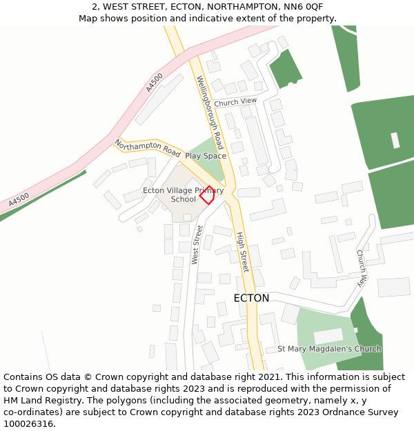 2, WEST STREET, ECTON, NORTHAMPTON, NN6 0QF: Location map and indicative extent of plot