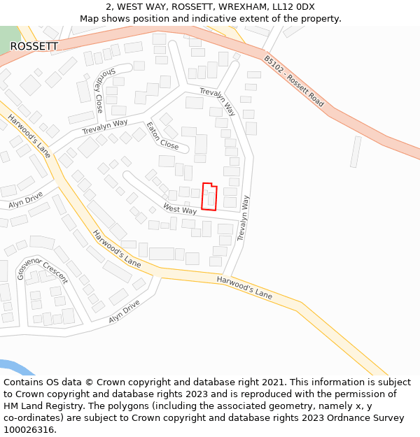 2, WEST WAY, ROSSETT, WREXHAM, LL12 0DX: Location map and indicative extent of plot
